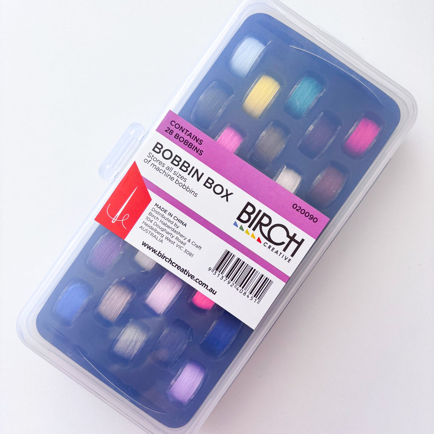 Birch - Bobbin Box With 28 Colour Bobbins