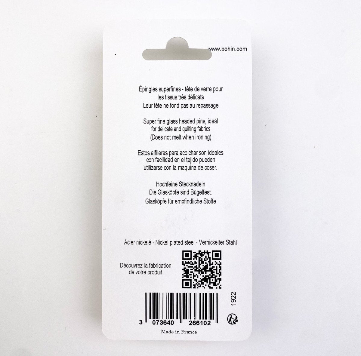 Bohin - Glass Head Pins - Quilter's Super Fine 200pk