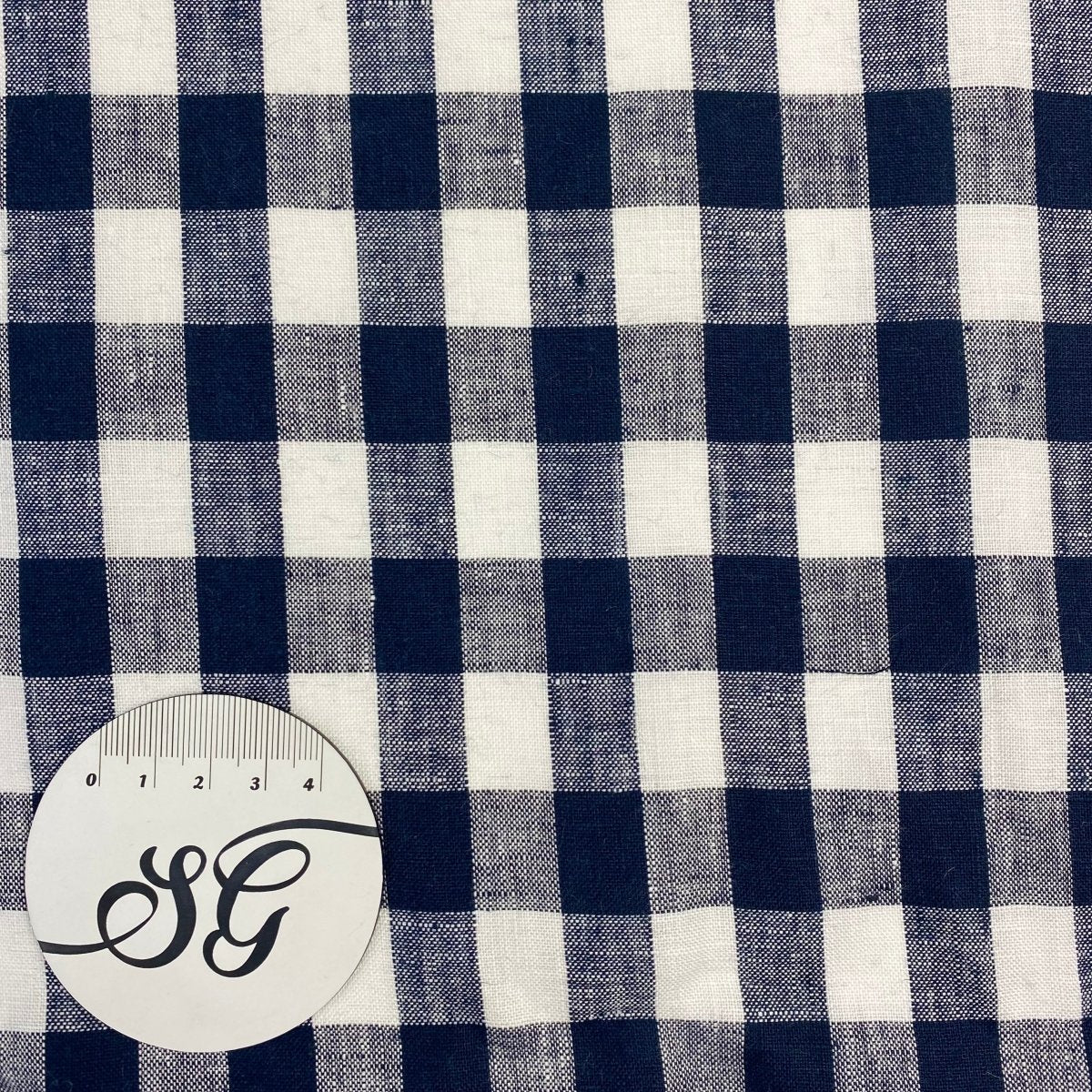 Collette - 100% Linen - Navy Check