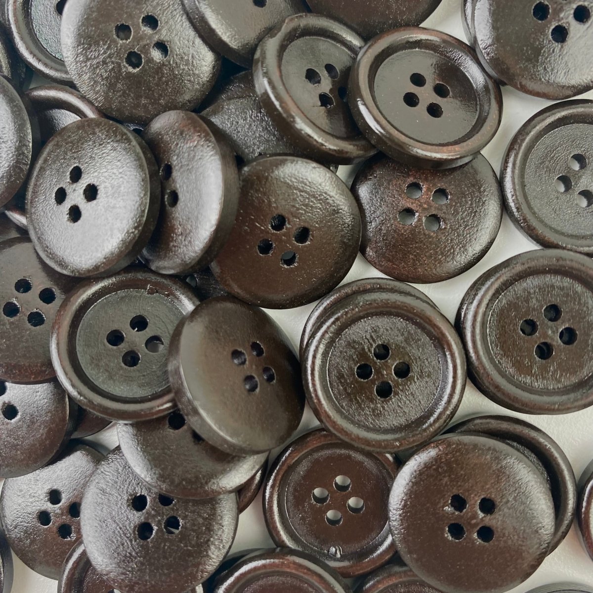 Sewing Gem - 4 Hole, Light Gloss Wooden Buttons - 20mm - Three Colours Available - Sewing Gem
