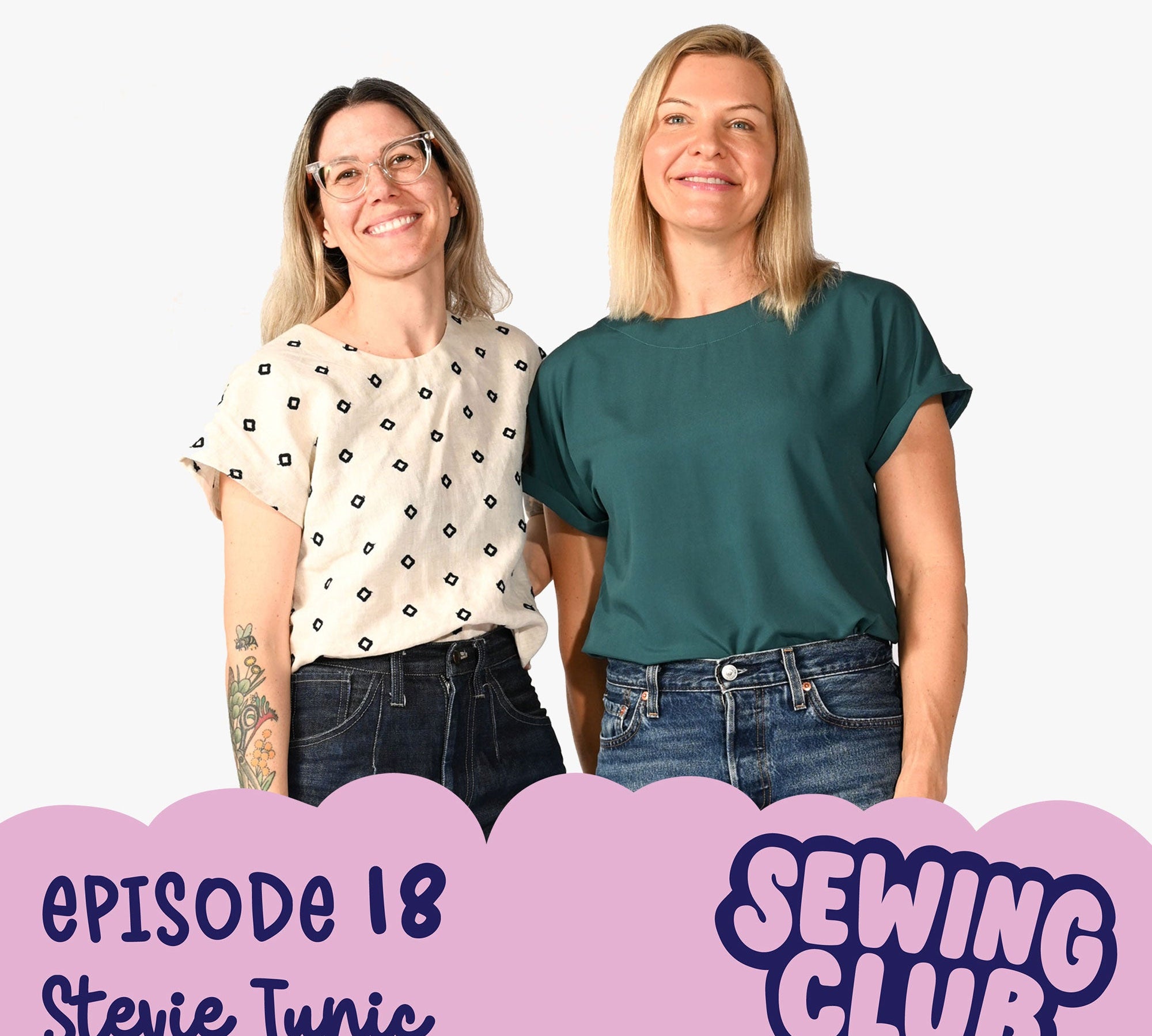 Two women looking at the camera wearing a hand sewn Stevie Top