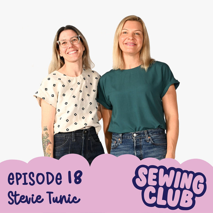 Two women looking at the camera wearing a hand sewn Stevie Top