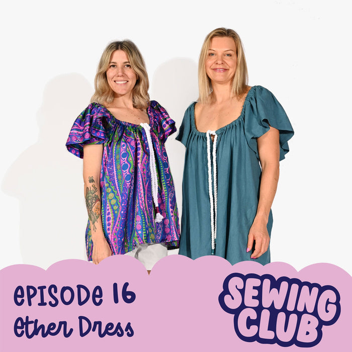 Two women wearing a hand sewn dress