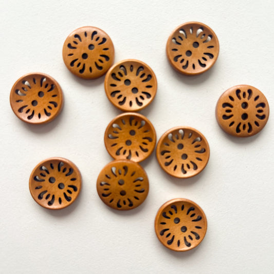 Sewing Gem - 2 Hole, Wooden Hollow Carved Buttons - 18mm