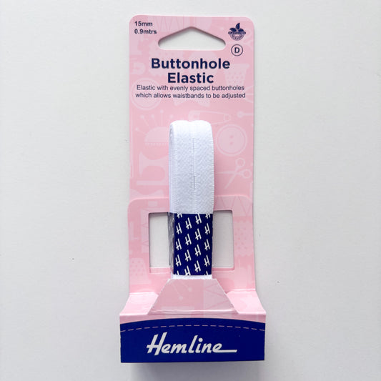 Hemline - Buttonhole Elastic - White - 15mm x 90cm