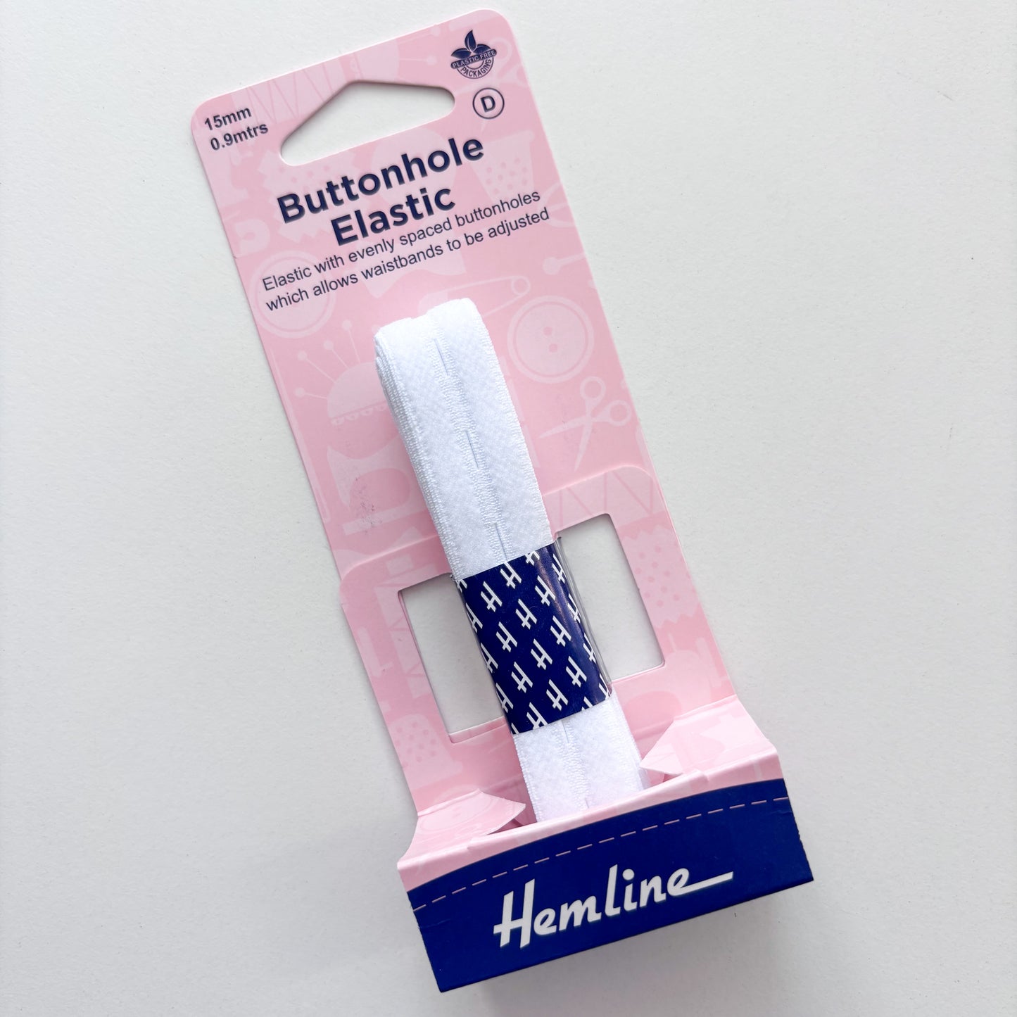 Hemline - Buttonhole Elastic - White - 15mm x 90cm