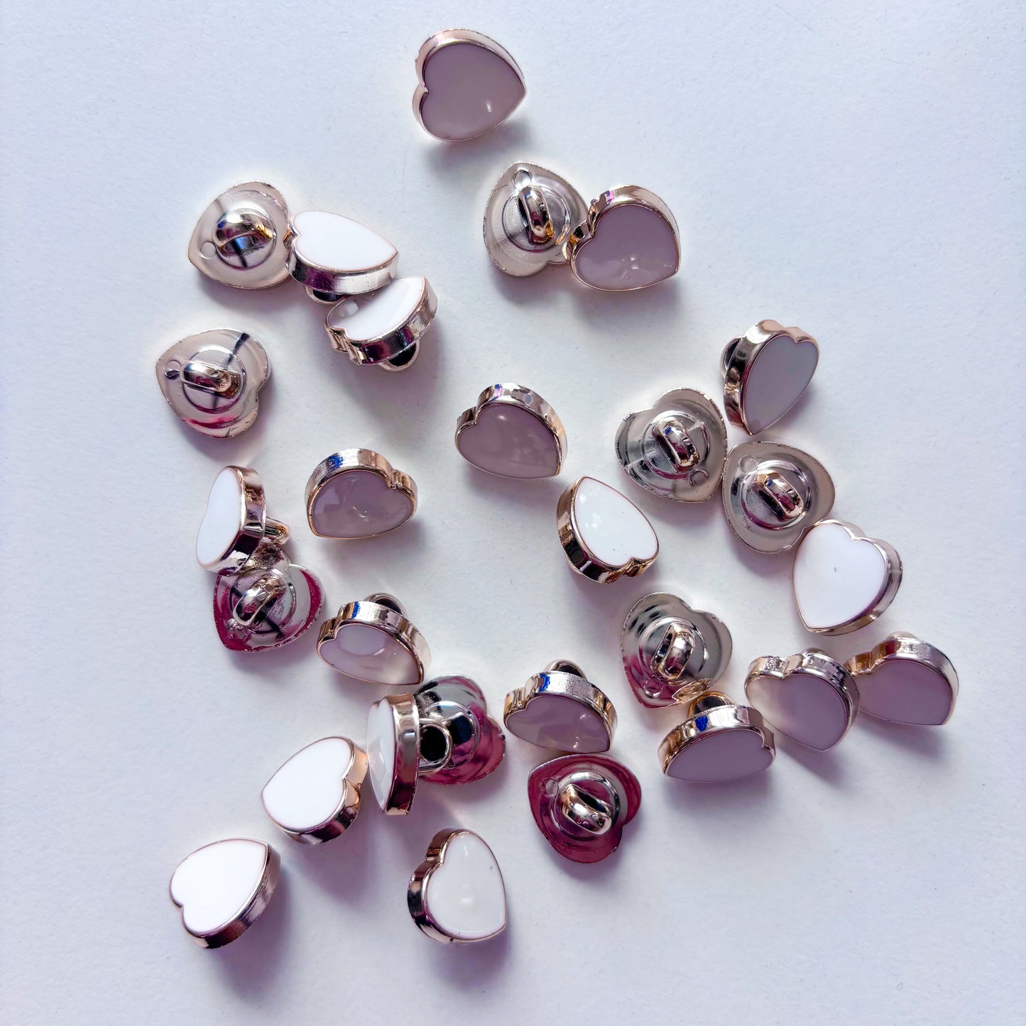 Sewing Gem - Heart Shaped Gold Backed Buttons 12mm - White or Pink