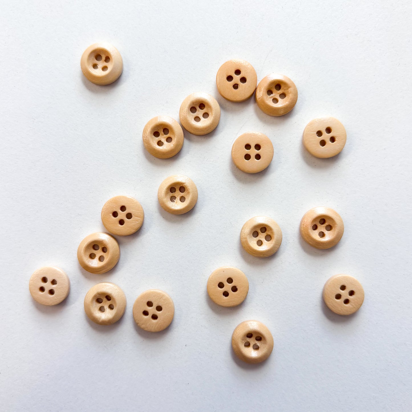 Sewing Gem - 4 Hole, Light Coloured Wooden Chamfered Buttons - Multiple Sizes