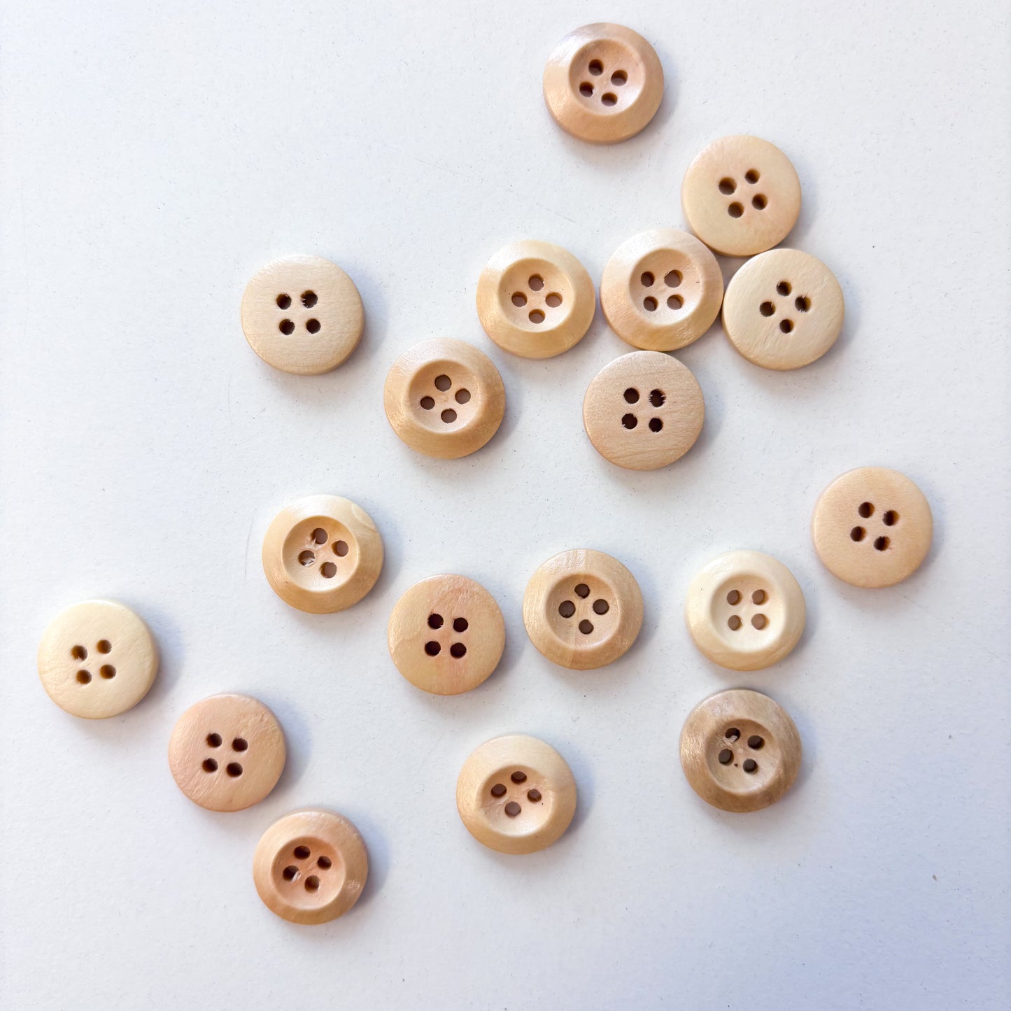 Sewing Gem - 4 Hole, Light Coloured Wooden Chamfered Buttons - Multiple Sizes