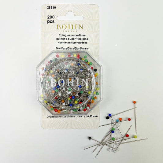 Bohin - Glass Head Pins - Quilter's Super Fine 200pk