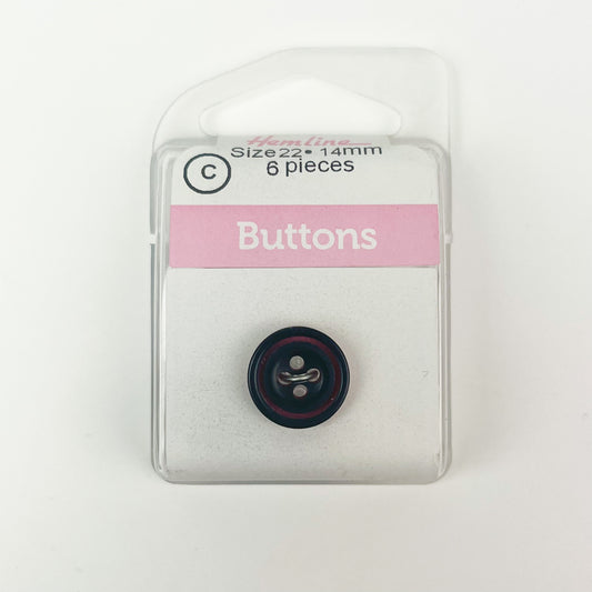 Hemline - Black with Red Buttons - 14mm