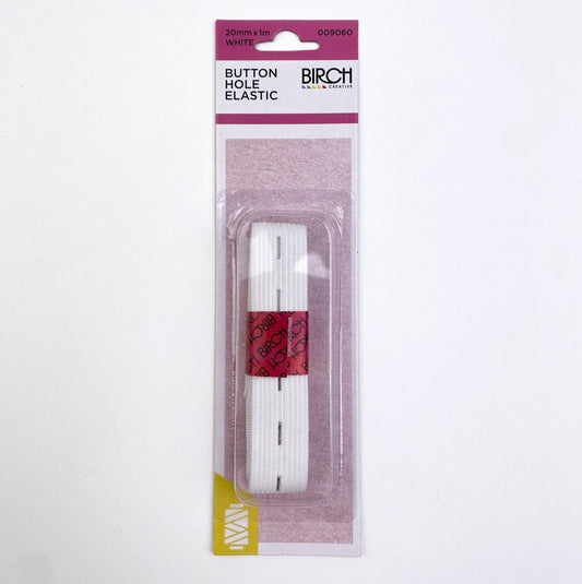 Birch Creative - Buttonhole Elastic - White - 20mm x 1m