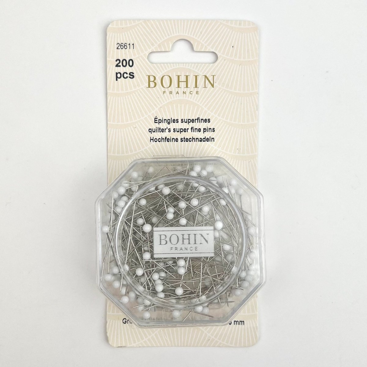 Bohin - Quilter's Super Fine Pins 200pk - White Glass Head