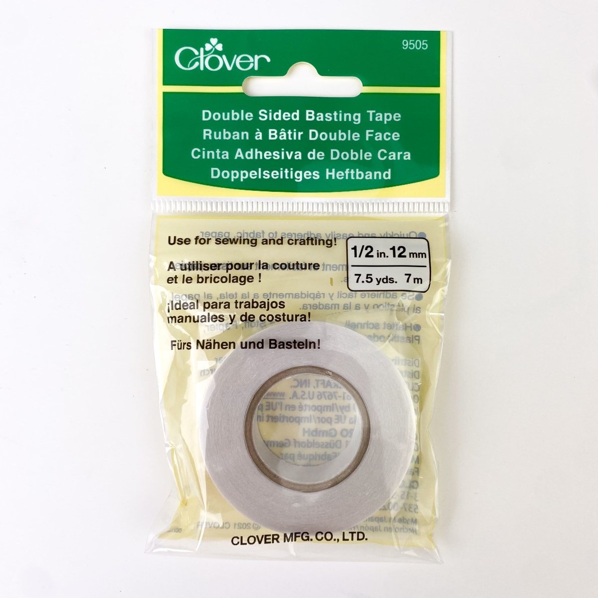 The Double-Sided Basting Tape quickly and easily adheres to plastic, paper,  fabric and wood.