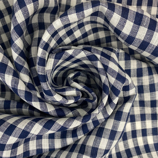 Collette - 100% Linen - Small Navy Blue Check