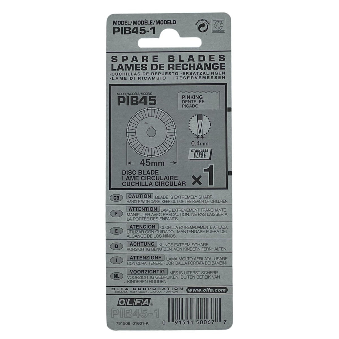 Olfa Rotary Cutter Pinking Blade 45 mm Sewing Gem