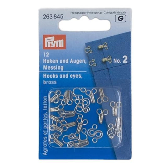 Prym - Hook and Eyes - Silver Brass - 3 sizes - Sewing Gem
