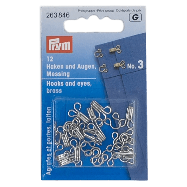 Prym - Hook and Eyes - Silver Brass - 3 sizes - Sewing Gem