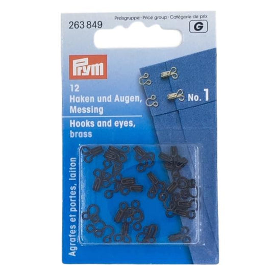 Prym - Hook and Eyes - Size 1 - Black Brass - Sewing Gem