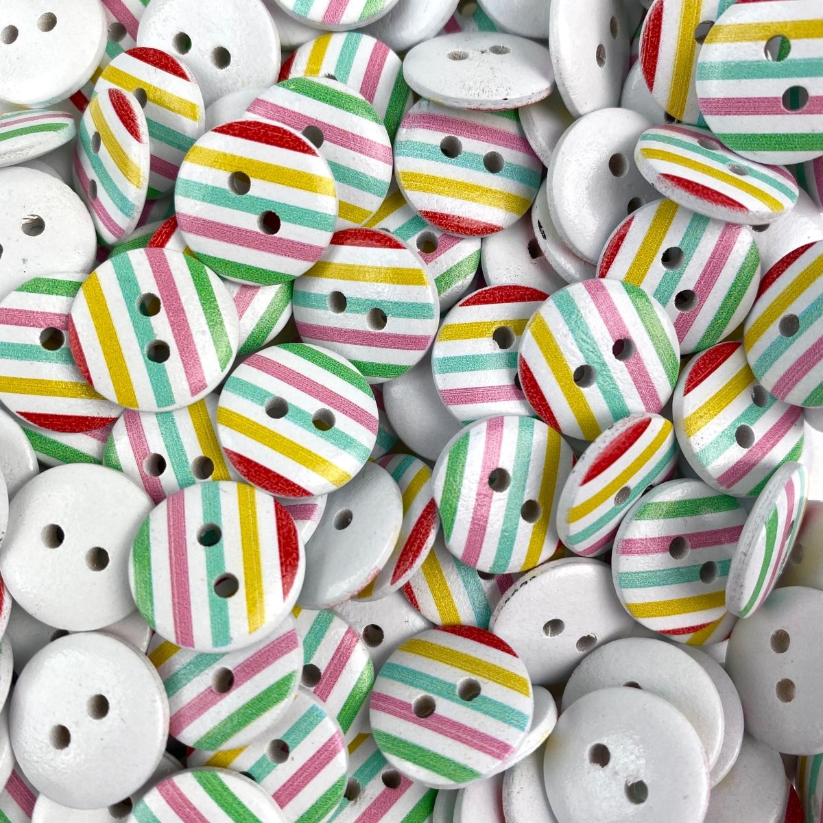 Sewing Gem - 2 Hole, Printed, Striped, Wooden Button - 15mm - multiple colours available - Sewing Gem