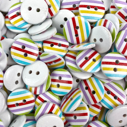 Sewing Gem - 2 Hole, Printed, Striped, Wooden Button - 15mm - multiple colours available - Sewing Gem