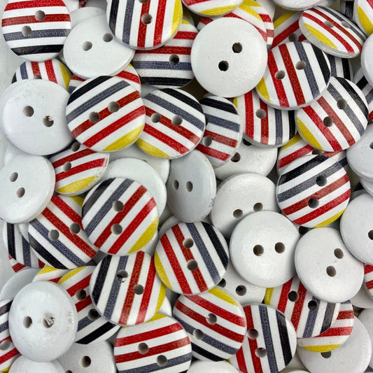 Sewing Gem - 2 Hole, Printed, Striped, Wooden Button - 15mm - multiple colours available - Sewing Gem