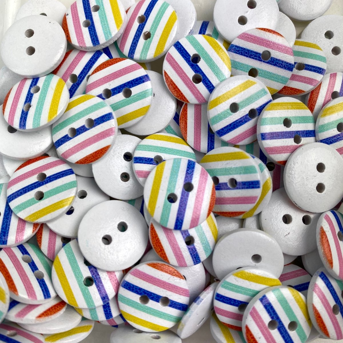 Sewing Gem - 2 Hole, Printed, Striped, Wooden Button - 15mm - multiple colours available - Sewing Gem