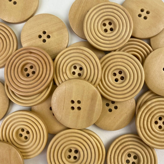 Sewing Gem - 4 Hole, Light Gloss Wooden Button - 30mm - Multiple Colours Available - Sewing Gem