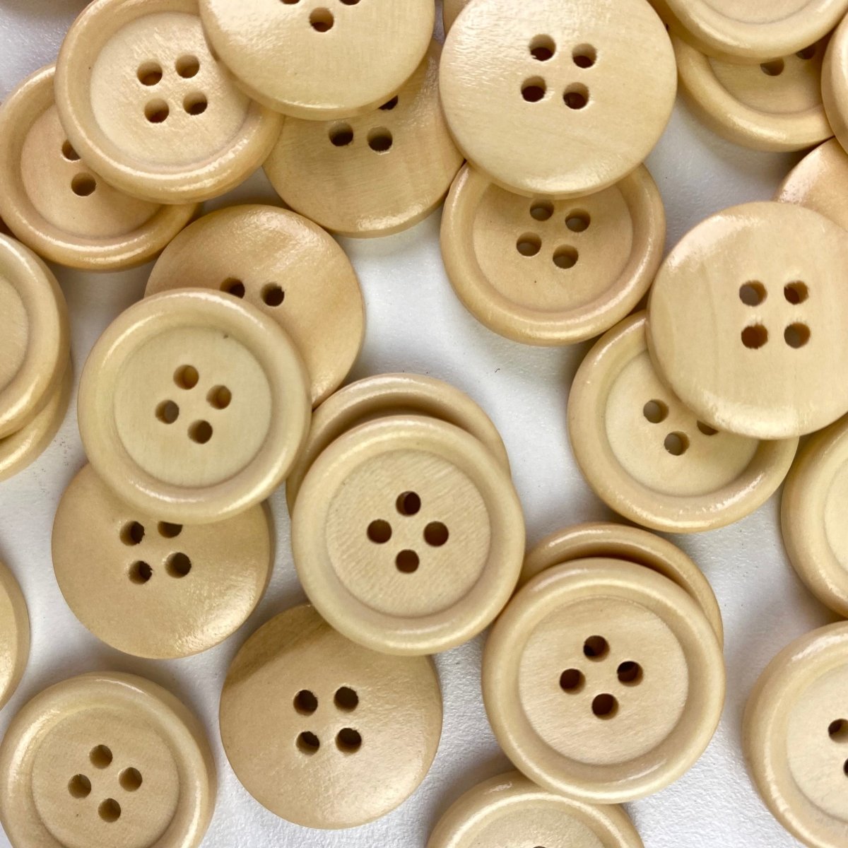 Sewing Gem - 4 Hole, Light Gloss Wooden Buttons - 20mm - Three Colours Available - Sewing Gem