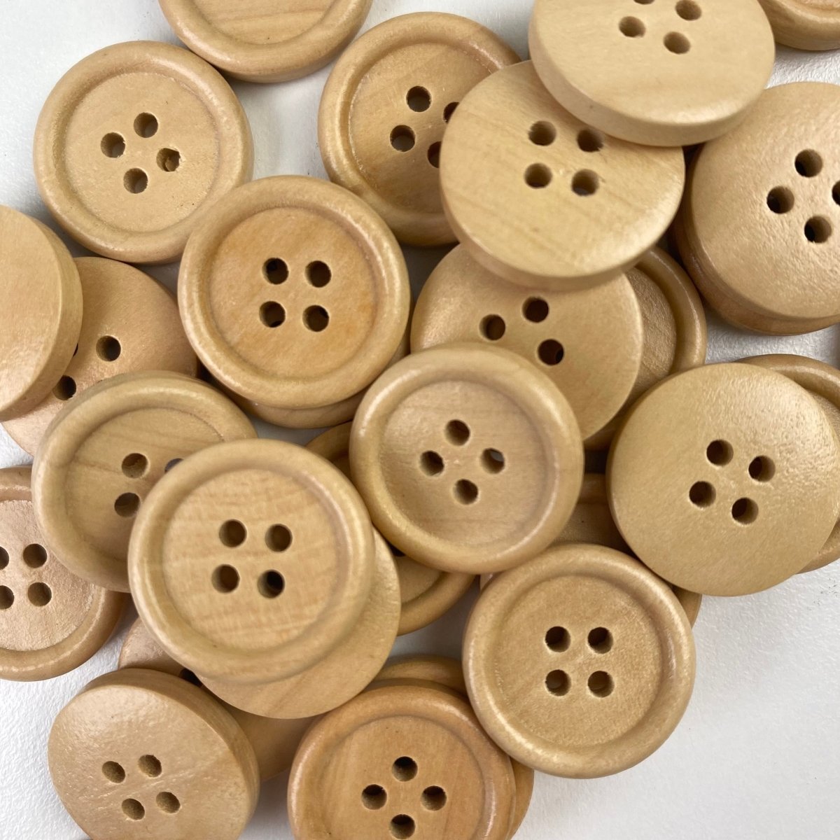 Sewing Gem - 4 Hole, Light Gloss Wooden Buttons - 20mm - Three Colours Available - Sewing Gem