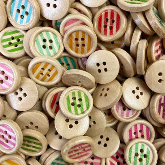 Sewing Gem - 4 Hole, Rainbow Wooden Buttons - 20mm - Sewing Gem